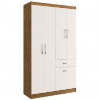 Guarda-Roupa Solteiro Marbella 4 Portas 2 Gavetas 5804 Off White/Nogueira - Doripel