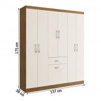 Guarda-Roupa Casal Marbella 6 Portas 2 Gavetas 5806 Off White/Nogueira - Doripel