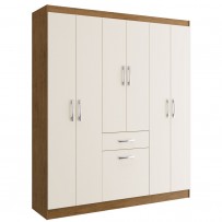 Guarda-Roupa Casal Marbella 6 Portas 2 Gavetas 5806 Off White/Nogueira - Doripel