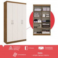 Guarda-Roupa Solteiro 4 Portas Lyon 8 Prateleiras 40466 Off/White - Pnr Móveis