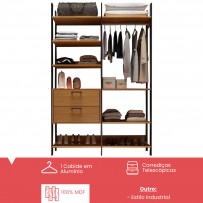 Closet 2 Gavetas 8 Prateleiras 100% Mdf Tw403 Freijó/Preto Fosco - Dalla Costa