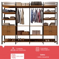 Closet 4 Gavetas 16 Prateleiras 100% Mdf Tw406 Freijó/Preto Fosco - Dalla Costa