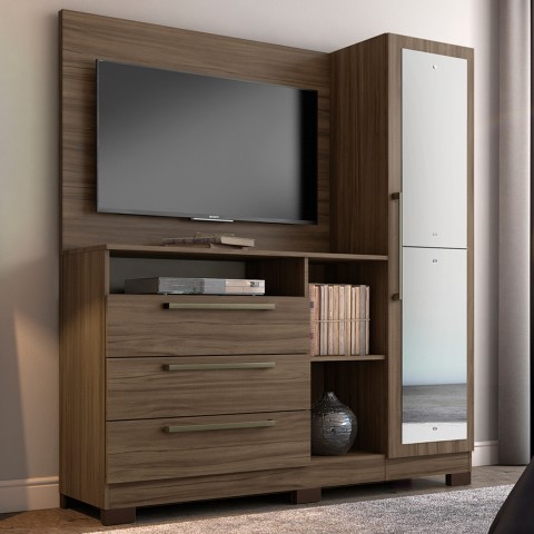 Cômoda 1 Porta 3 Gavetas com Espelho Nogal Trend Nt5055 – Notável