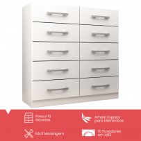 Cômoda 10 Gavetas Torres Branco - Pnr Móveis