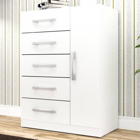 Cômoda 5 Gavetas 1 Porta Corais Branco - Pnr Móveis