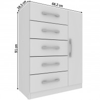 Cômoda 5 Gavetas 1 Porta Corais Branco - Pnr Móveis