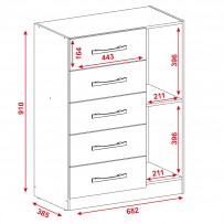 Cômoda 5 Gavetas 1 Porta Corais Branco - Pnr Móveis