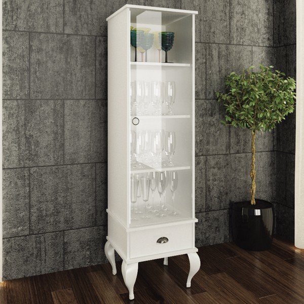 Cristaleira 1 Porta e 1 Gaveta Clássico Cl4006 Branco - Móvel Bento