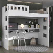 Cama Infantil com Escrivaninha e Grade de Proteção 100% Mdf U231623 Branco - Foscarini