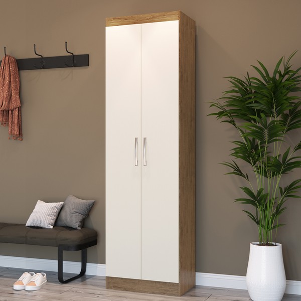 Armário Multiuso Ibiza 2 Portas 4 Prateleiras 4099 Off White/Nogueira - Doripel