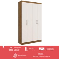 Armário Multiuso Dueto 4 Portas 8 Prateleiras Off White/Nogueira - Doripel