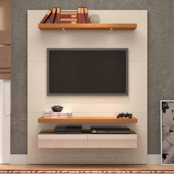 Painel para TV Até 55 Polegadas 100% Mdf com Led 2 Gavetas Tb106e Off White/Freijó - Dalla Costa