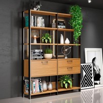 Estante para Livros 1 Porta 2 Gavetas 100% Mdf E92 Freijó/Preto Fosco - Dalla Costa