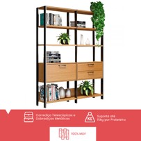 Estante para Livros 1 Porta 2 Gavetas 100% Mdf E92 Freijó/Preto Fosco - Dalla Costa