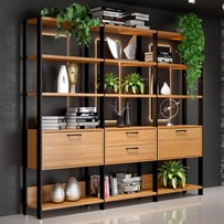 Estante para Livros 2 Portas 2 Gavetas 100% Mdf E93 Freijó/Preto Fosco - Dalla Costa