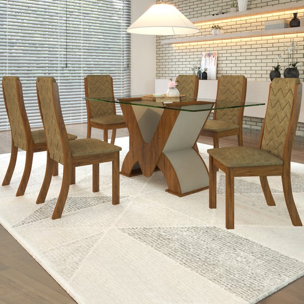 Mesa de Jantar 6 Lugares Ibis Cedro/Areia - Viero Móveis