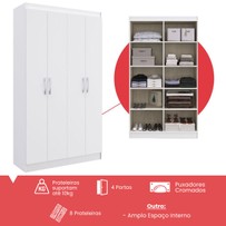 Armário Multiuso Costa Rica 4 Portas 8 Prateleiras 40468 Branco - Pnr Móveis