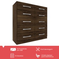 Cômoda 10 Gavetas Torres Cacau - Pnr Móveis