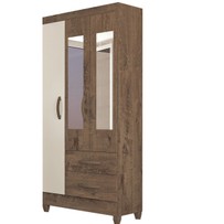 Guarda-Roupa Solteiro Real 3 Portas 2 Gavetas com Espelho Mocaccino Rústico/Natura Off Whitte - Atualle Móveis