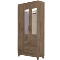 Guarda-Roupa Solteiro Real 3 Portas 2 Gavetas com Espelho Mocaccino Rústico - Atualle Móveis