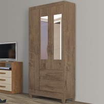 Guarda-Roupa Solteiro Real 3 Portas 2 Gavetas com Espelho Mocaccino Rústico - Atualle Móveis