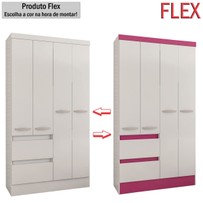 Guarda-Roupa Infantil Maragogi 4 Portas 2 Gavetas Flex Branco/Rosa Brilho - Atualle Móveis