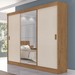Guarda-Roupa Casal Sorento 3 Portas 3 Gavetas com Espelho Flex Canelato Rústico/3d Natura Off White - Atualle Móveis