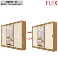 Guarda-Roupa Casal Sorento 3 Portas 3 Gavetas com Espelho Flex Canelato Rústico/3d Natura Off White - Atualle Móveis