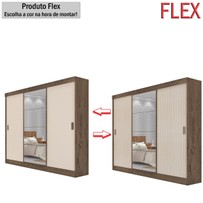 Guarda-Roupa Casal Sorento 3 Portas 3 Gavetas com Espelho Flex Mocaccino Rústico/3d Natura Off White - Atualle Móveis