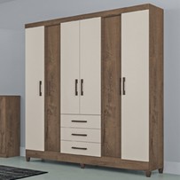 Guarda-Roupa Casal Durban 6 Portas 3 Gavetas Mocaccino Rústico/Natura Off White - Atualle Móveis