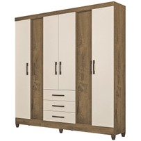 Guarda-Roupa Casal Durban 6 Portas 3 Gavetas Mocaccino Rústico/Natura Off White - Atualle Móveis