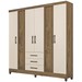Guarda-Roupa Casal Durban 6 Portas 3 Gavetas Mocaccino Rústico/Natura Off White - Atualle Móveis