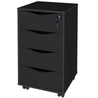 Gaveteiro com Rodízios Bit 4 Gavetas com Chave Preto - Artany