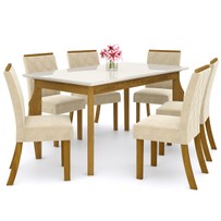 Mesa de Jantar 4 Lugares Maristela Nature/Off White/Linho - Bci Móveis