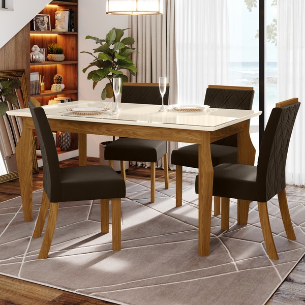 Mesa de Jantar 4 Lugares Maristela Nature/Off White/Marrom - Bci Móveis