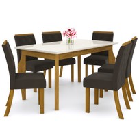 Mesa de Jantar 4 Lugares Maristela Nature/Off White/Marrom - Bci Móveis