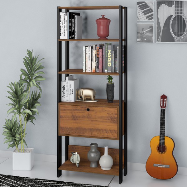 Estante para Livros Match 1 Porta 3 Prateleiras Pinho/Preto - Artely