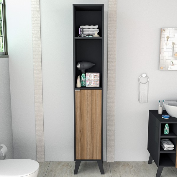 Armário Multiuso 1 Porta 3 Prateleiras Preto/Castanho - Appunto