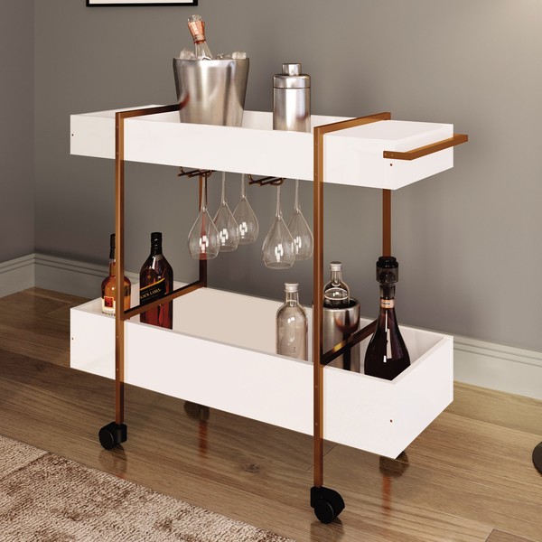 Bar com Rodas Branco/Cobre 27813 - Artesano