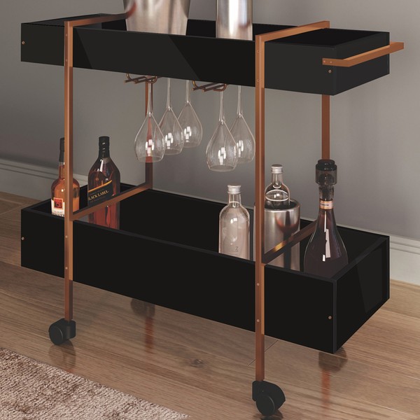 Bar com Rodas Preto/Cobre 27813 - Artesano
