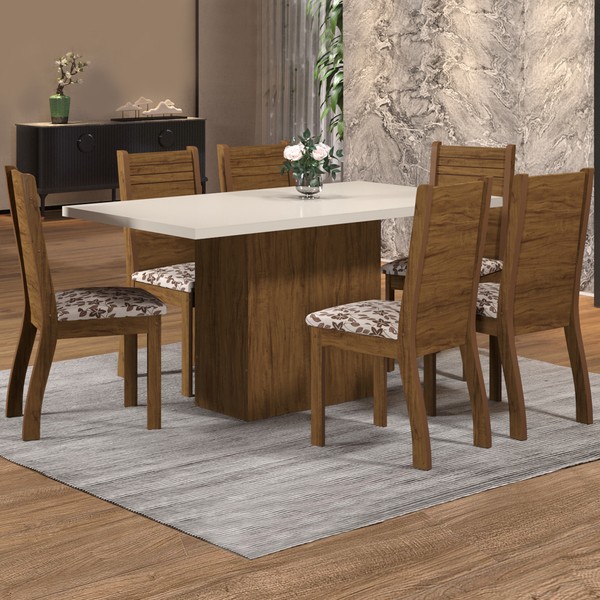 Mesa de Jantar 6 Lugares Vilagio Seda/Blonde/Brownie - Viero Móveis
