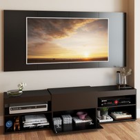 Rack com Painel para TV Até 60 Polegadas Roma 1 Porta 2 Prateleiras Preto - Panorama Móveis