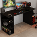 Mesa para Computador Gamer Tech para 2 Monitores 3 Prateleiras Preto - Panorama Móveis