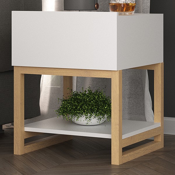 Mesa de Canto Hover Wood 1 Prateleira Branco 700017 - Manfroi