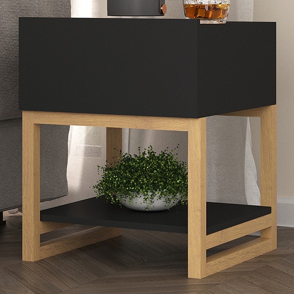 Mesa de Canto Hover Wood 1 Prateleira Preto 700017 - Manfroi