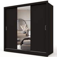 Guarda-Roupa Casal Flórida 3 Portas de Correr com Espelho 3 Gavetas Preto Fosco - Panorama Móveis