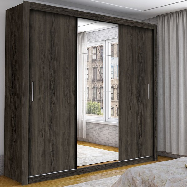 Guarda-Roupa Casal 3 Portas de Correr com Espelho 4 Gavetas Isabela Luxo Malbec - Carioca Móveis