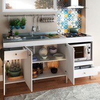 Balcão de Cozinha para Pia 3 Portas 2 Gavetas Espaço para Forno e Cooktop Itália Branco - Panorama Móveis
