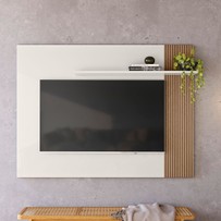 Painel para TV Até 40 Polegadas Demadero 1 Prateleira Off White/Ripado Madeira - Nicioli