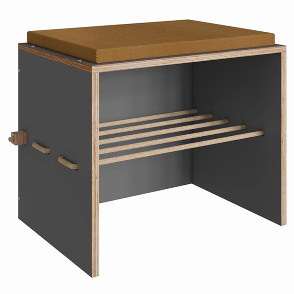 Puff Estofado com Futon e Prateleira 1004 Cordel Grafite - Bentec
